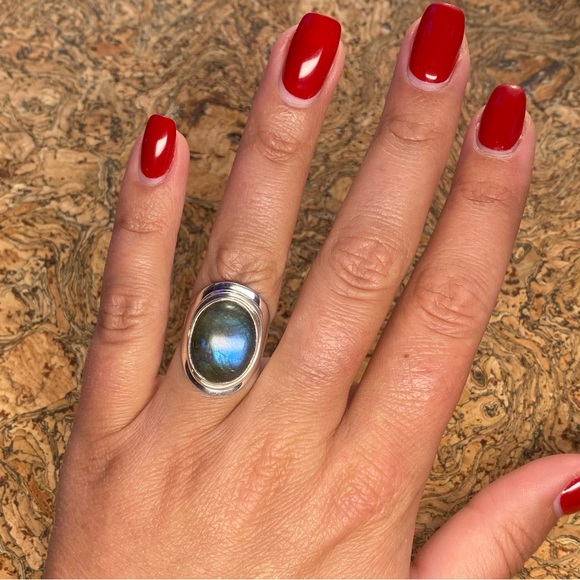 .925 Sterling Silver Blue Green Labradorite Ring Size 7 - Picture 12 of 12